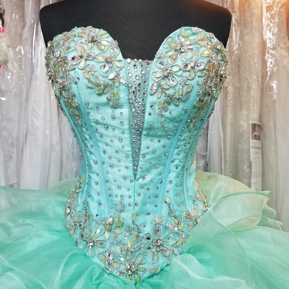 Spring Mint Green Ruffle Ballgown - Picture 2 of 5